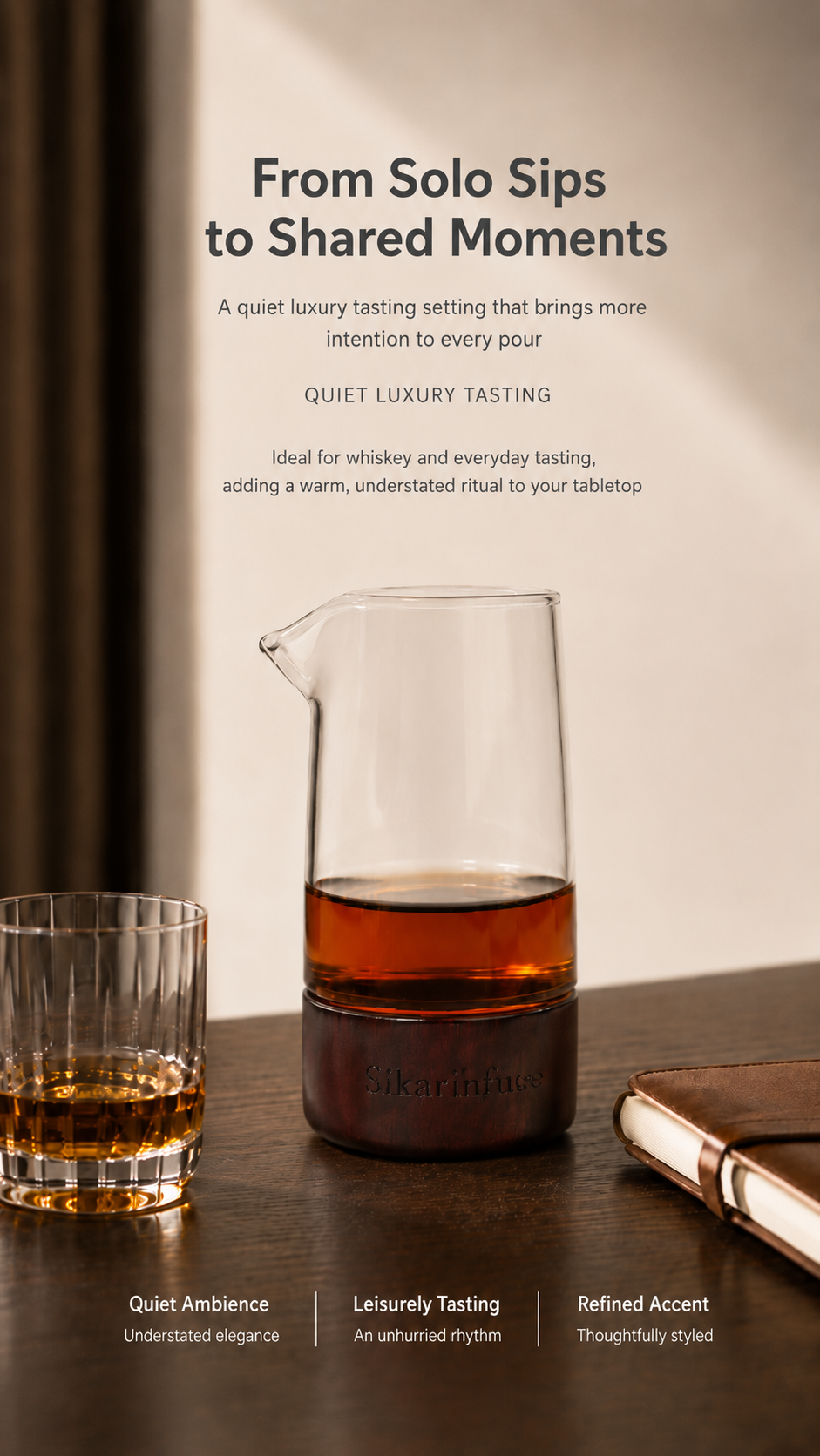 Luxury Rosewood Spirit Server | Handcrafted Borosilicate Glass Decanter with Natural Wood Base, Elevating Every Pour 3 8